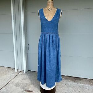 Vintage Alain Toussaint Cottagecoar Convertable Denim Jumper Maxi Dress - M